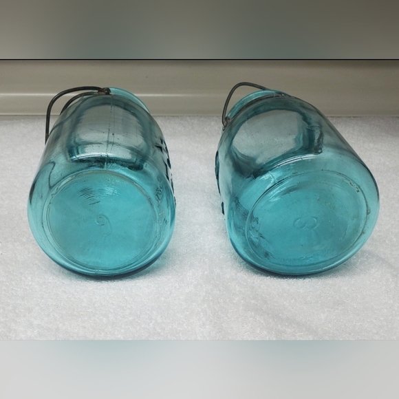 Vintage Ball Blue Glass Ideal Mason Jar Set Of 2 Jars - Picture 4 of 4